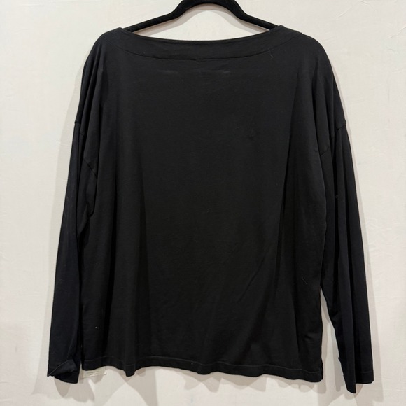 Three Dots Black Boat Neck Long Sleeve Supima Cotton T Shirt Made in USA Size L - Picture 2 of 8